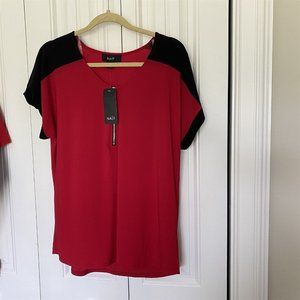 Naif Blouse Red Black Zip front New with Tags size Medium Flowy